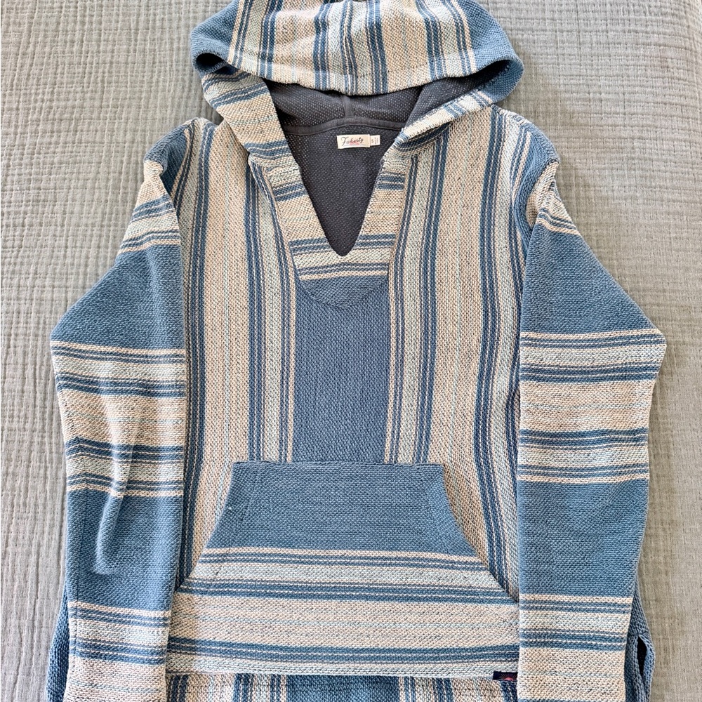 Faherty Blue & Cream Striped Baja Hoodie